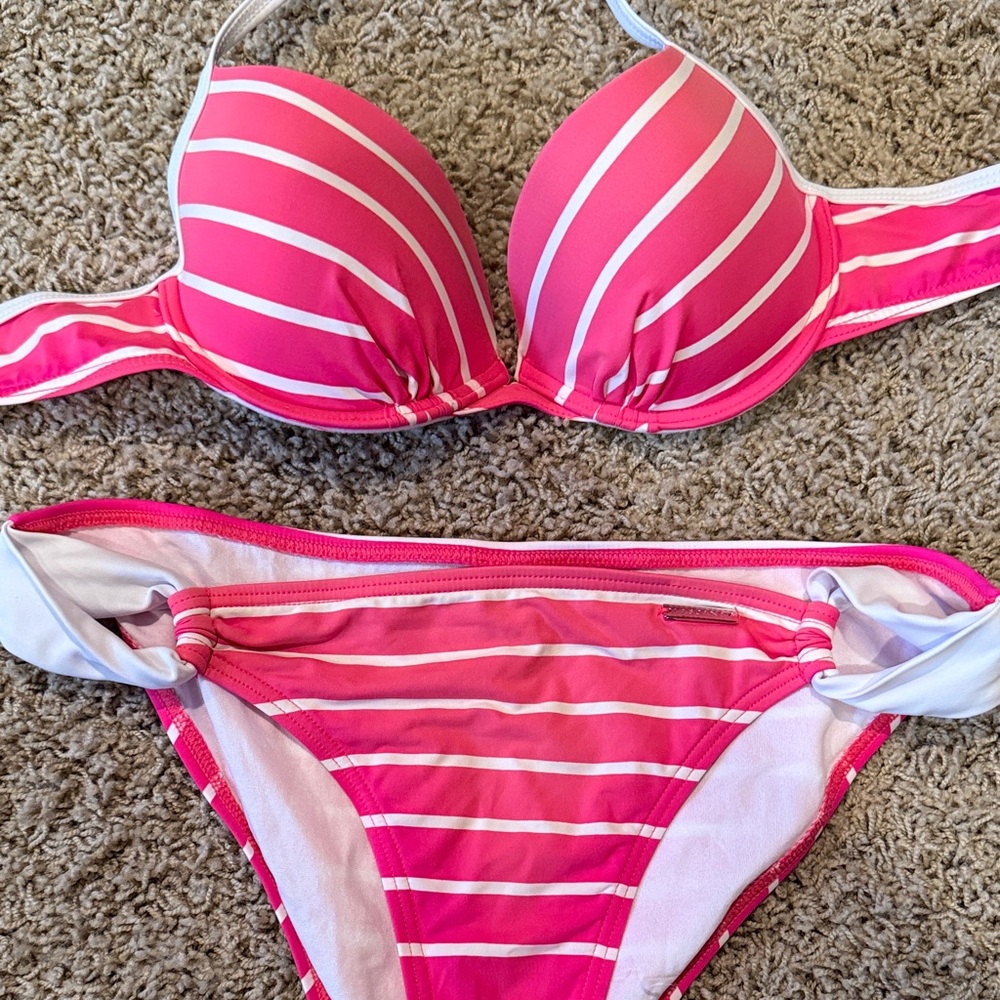 Vibrant Pink Striped Bikini Set